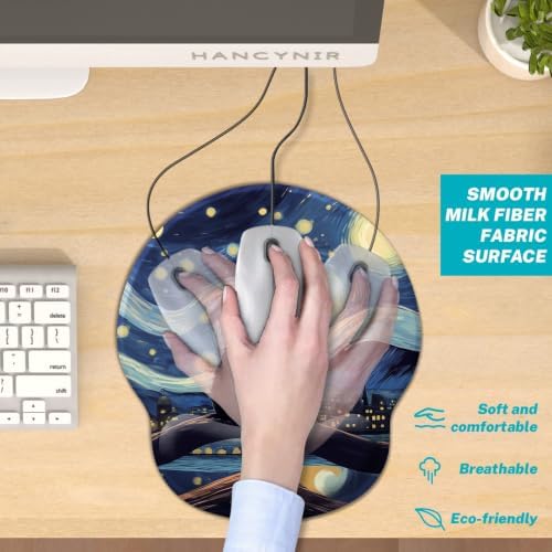 Hancynir Black Cat Starry Night Ergonomic Mouse Pad with Wrist Support