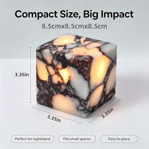 Natural Marble Lamp Cordless Pat Control Night Light Rechargeable Small Marble Table Lamp, Dimming Warm Glow Portable Stone Touch Lamp for Bedroom, Living Room, Decor Gift (Cube-Calacatta Purple)