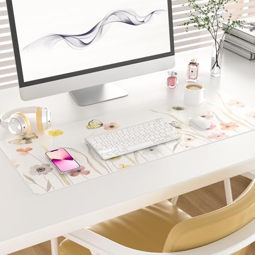 Faux Leather Large Mouse Pad, Office Desk Mat, 31.5"x11.8", Butterflies