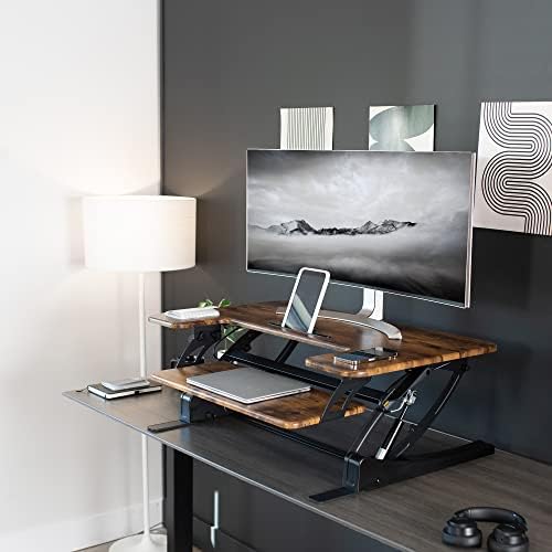 VIVO Rustic Vintage Brown 36 inch Standing Desk Converter, DESK-V000VN