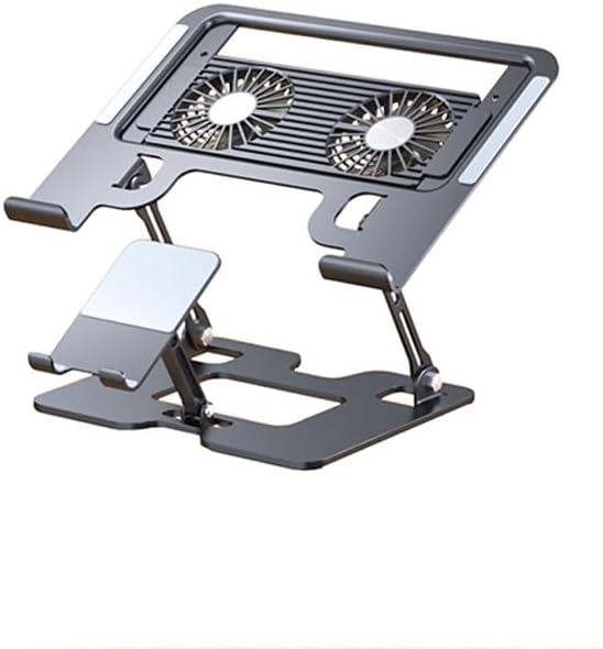 Adjustable Laptop Stand with Cooling Fans & Phone Holder, Foldable Aluminum Laptop Riser