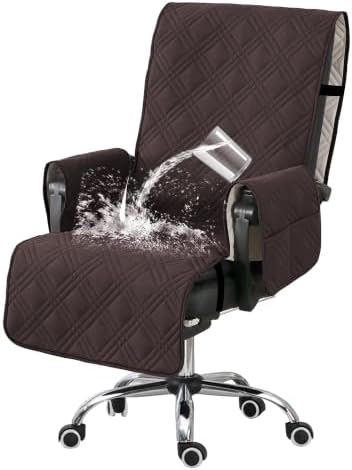 Turquoize Waterproof Office Chair Cover with Armrest Covers Computer Desk Chair Cover Office Chair Protector with Arms Office Chair Seat Cover Slipcover with Anti-Slip Buckle for Home Office,Chocolate