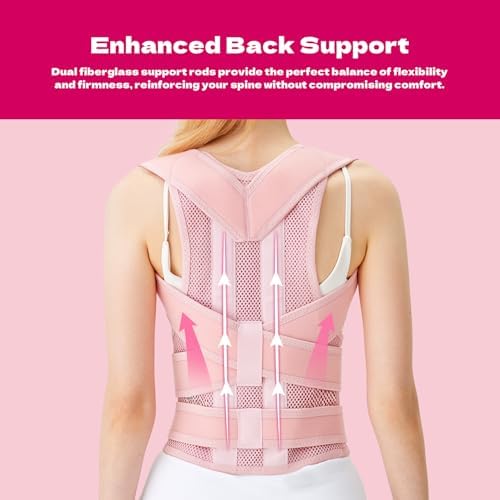 Back Brace Posture Corrector for Women & Men, Breathable, Pink, M