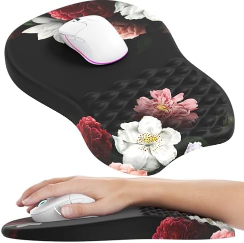 MROCO Ergonomic Mouse Pad with Wrist Support, 11.8 x 7.8 in, Black Flower