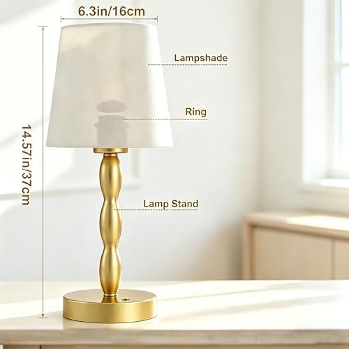 CASTLELIFE Rechargeable Cordless Table Lamp, 5000mAh Battery Powered Touch Desk Lamp, 3-Level & Stepless Dimmable Night Light, Portable Bedside Lamp for Bedroom, Outdoor, Bulb Included, Gold