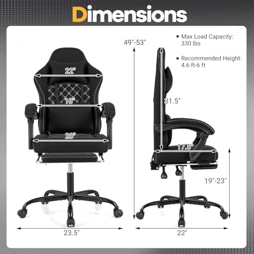 GIANTEX Gaming Chair, Ergonomic Computer Chair with Headrest, Lumbar Support, Linkage Armrests, Reclining Backrest & Footrest, High Back Swivel Office Chair, Video Game Chair (Black)