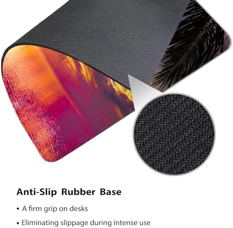 9.5x7.9 Inch Office/Gaming Mouse Pad, Tropical Paradise Serene Beach Sunset Over Ocean Palm Tree, Cute Anti-Slip Mat for Desk Decor