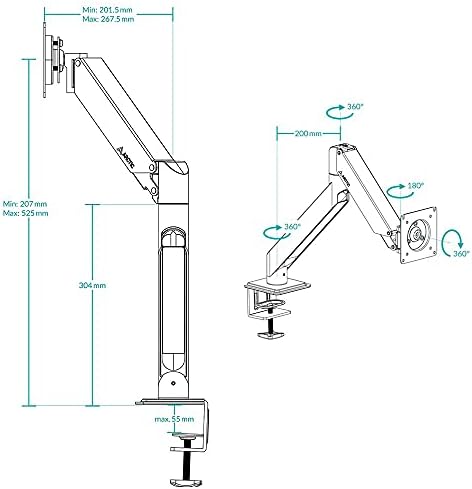 ARCTIC X1-3D - Monitor Arm with Extendable Gas Arm, Support Monitor up to 40" Ultrawide, up to 10 kg/22 lbs, with Cable Management, Adjustable - Black
