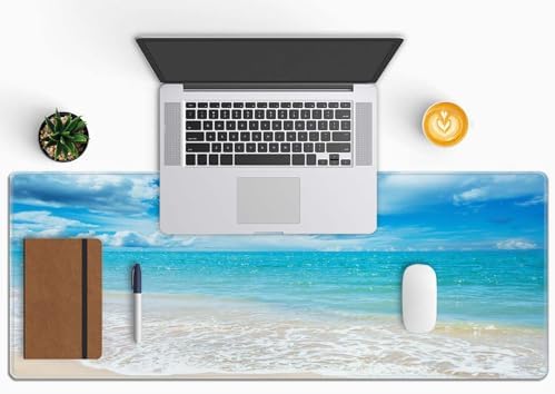 Desk Mat, Beaches Sunny Day Extended Gaming Mouse Pad Large, 31.5"x11.8" Big Mouse Pad with Non-Slip Base and Stitched Edge, Long Computer Keyboard Mouse Mat for Home Office Work