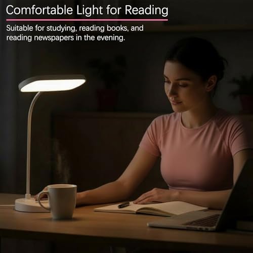 Portable Wireless Desk Lamp, Stepless Dimming & 3 Light Colors, USB Rechargeable Night Light, White