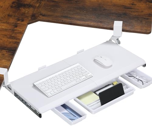ETHU Corner Keyboard Tray Under Desk with Metal Rail, 26.8x11.8", White