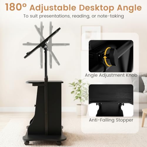 GIANTEX Mobile Podium Stand, Sit-to-Stand Laptop Cart (Black, 2 Pack)