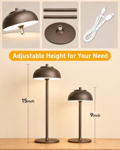 Cordless Table Lamps Rechargeable, Battery Operated Table Light Brown 2Pack