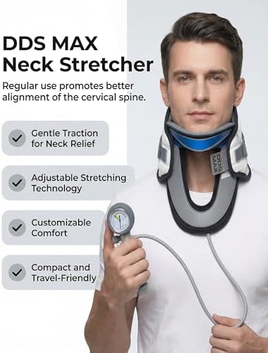 DDS, Inc. MAX Cervical Traction Collar Neck Brace for Discomfort Reduction, Neck Decompression Devices for Pinched Nerve, Stretcher, Pneumatic Support, Relaxation & Cervical Spine Alignment(13"-16.5")