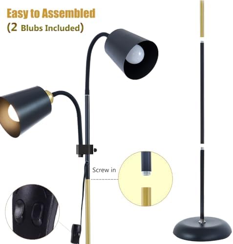 Floor Reading Lamp, Adjustable Height Bendable Short Standing Corner Lamps (White-Metal)