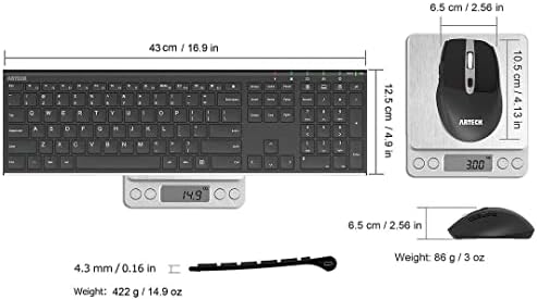 Arteck 2.4G Wireless Keyboard and Mouse Combo Stainless Full Size Keyboard and Ergonomic Mouse with Side Buttons for Computer Desktop PC Laptop and Windows 11/10/8/7 Build in Rechargeable Battery