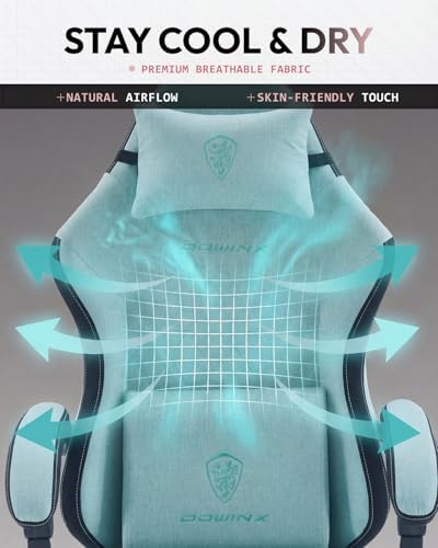 Dowinx Gaming Chair, Fabric Gaming Chairs for Adults with Pocket Spring Cushions and Lumbar Support, Ergonomic Massage Computer Chair with Footrest for Big and Tall, Aqua