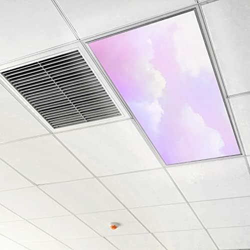 Fluorescent Light Cover Decorative Ceiling Light Filters,Sky and Clouds Pattern,for Classroom Office Hospitals Home Ceiling Decorative,2ft x 4ft,Pink Purple