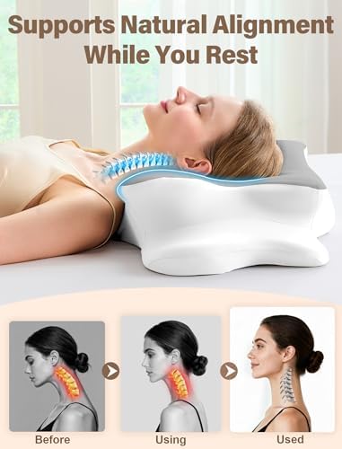Cervical Neck Pillow for Pain Relief – Ergonomic Memory Foam Pillow for Side Sleeper Contour Orthopedic Bed Pillow for Neck Support with Cooling Cover – Ideal Christmas Birthday Gift - Grey