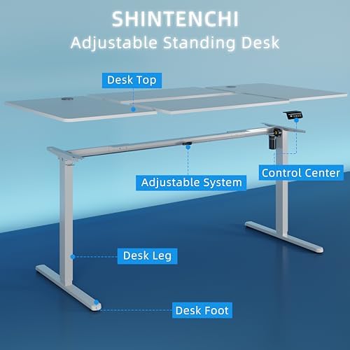 Shintenchi Standing Desk, 71x31 Inch Height Adjustable Electric Sit Stand up Desk, Ergonomic Rising Computer Table, Modern Lift Gaming Desk Workstation for Home Office, White