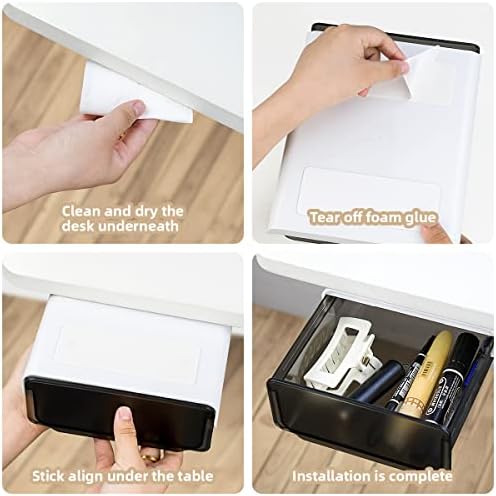 yuntop 1 Pcs Under Desk Drawer, Under Table Hidden Organizer, Plastic Self-adhesive Slide out Under Desk Storage Drawer for Office Dresser Home School Stationery Kitchen (Black)