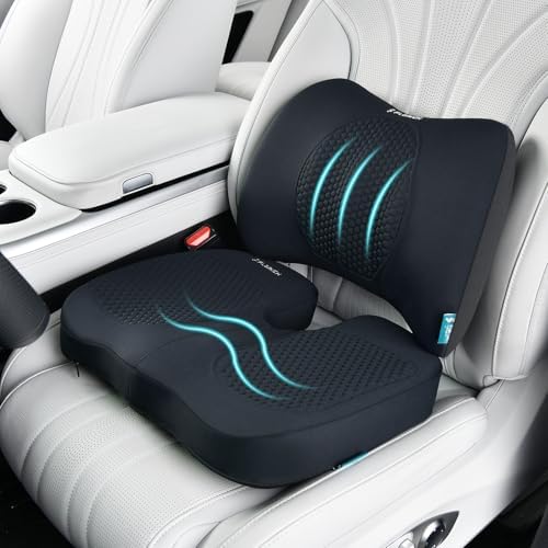 FLORICH Car Seat Cushion and Back Support for Office Chair Memory Foam Chair Cushions Pressure Relief Seat Pads with Gel Massage Point Lumbar Support Relief Sciatica & Tailbone (Black)