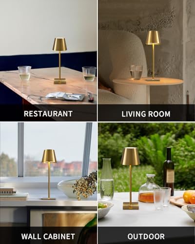 KDG 2 Pack Cordless Gold Table Lamps, Rechargeable Portable LED Desk Lamps