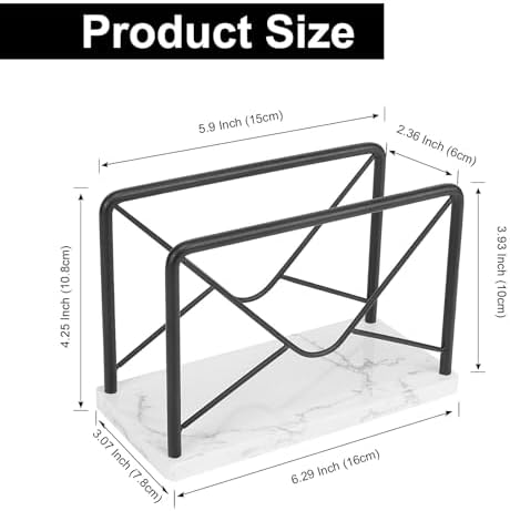 Modern Mail Holder for Home Office, Metal Letter Organizer Sorter for Desk, Cutout Mail Envelope Design, Bill Filling Paper Document Rack, Envelope Storage Rack with Marble Base (Black)
