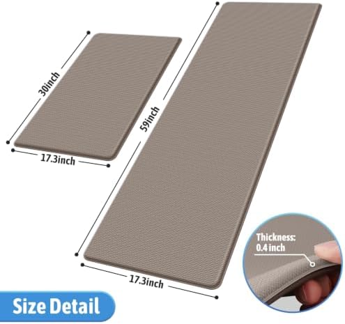 StepLively Kitchen Mat for Floor 2 PCS, Anti Fatigue Rugs, Khaki
