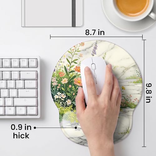 Mouse pad with Wrist Rest,Relieving Pain Memory Foam Computer pad, Ergonomic Desktop Mouse, Silicone Material Mouse pad, with Non-Slip PU Base (Beautiful Flowers)