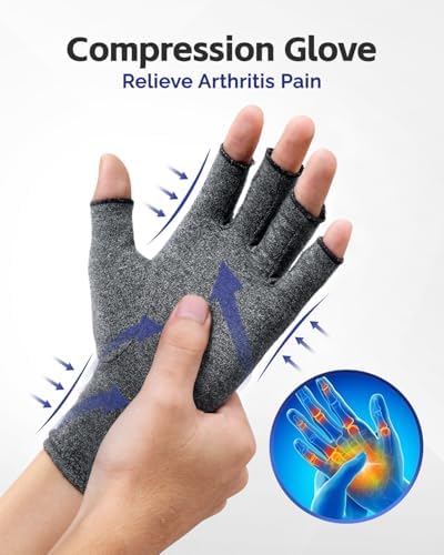 FEATOL Compression Arthritis Glove with Wrist Brace, Comfortable Fingerless Carpal Tunnel Hand Gloves for Women Night Support, Pain Relief for Rheumatoid Arthritis, Work, Typing - Left Hand, Large, Black