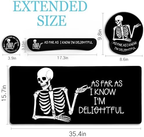 LIMKRIAN Ergonomic Mouse Pad with Wrist Rest Desk Mat Set, Skeleton Decor