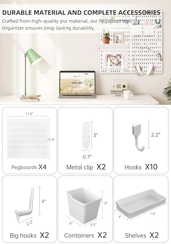 Wall Organizer Peg Board - Elevate And Declutter Your Gaming And Office - Create A Perfectly Structured Space(White)