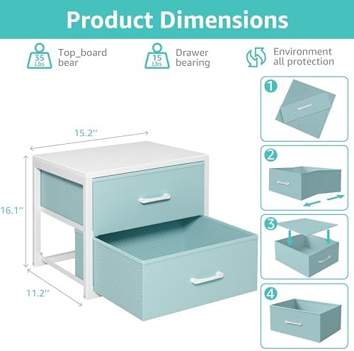 BOLUO Stackable Storage Drawers Closet Organizers and Storage Fabric Blue 2 Drawer Dresser for Bedroom 2 Packs Modern