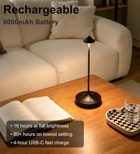 Cordless Rechargeable LED Table Lamp Set of 2, Black