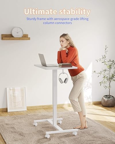 YIHAYO 24 x 16 Inches Mobile Small Standing Desk with Wheels, White