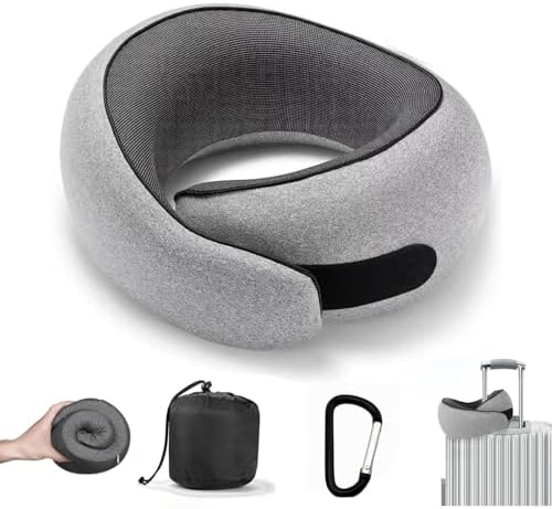 SZXYX Travel Pillows - 100% Pure Memory Foam Neck Pillow for Airplanes, Comfortable Breathable Cover, 360° Support Stowable Pillows for Sleeping, Car, Airport Travel Essentials, Charcoal Grey