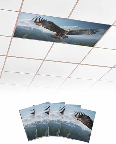 Eagle Magnetic Fluorescent Light Covers for Ceiling Lights 2 x 4 Feet,Forest Mountains Range Sky Animal Natural Landscape Office Classroom Kitchen Drop Ceiling Light Covers Filters Shade Panel 4 Packs