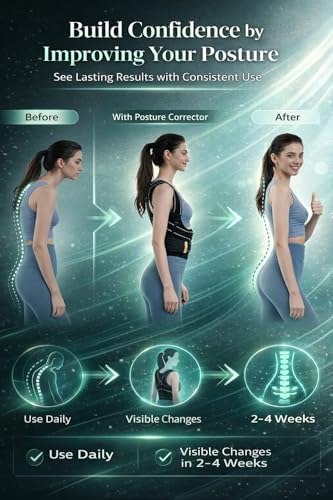 Posture Corrector for Men and Women – Dual-Zone Elastic Design with Adjustable Straps, Helps Improve Posture and Relieve Back Discomfort, Comfortable for Office Wear (Black, Medium)