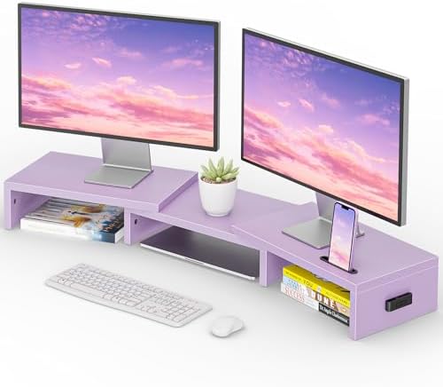 BONTEC Dual Monitor Stand Riser, Adjustable Length & Swivel Angle, Purple