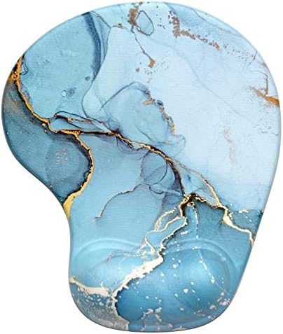 Hsurbtra Ergonomic Mouse Pad with Wrist Rest Support, Gel Mouse Pads with Non-Slip PU Base, Pain Relief Memory Foam Computer Mat, Cute Office Supplies Desk Decro Accessories, Blue Marble