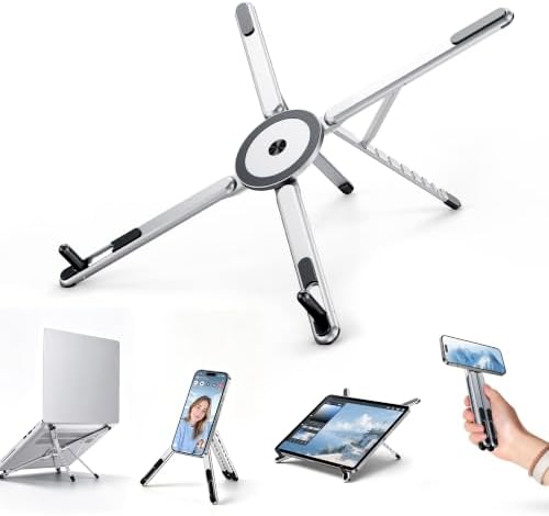 Portable Laptop Stand, 3-in-1 Magnetic Foldable Adjustable, for Desk（White）