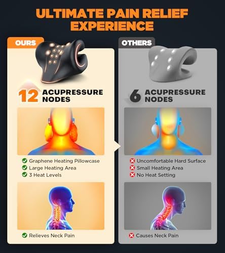 Deep Heated Neck Stretcher with Graphene Heating Pad, Odorless Neck Cloud Cervical Traction Device for Pain Relief, Chiropractic Pillow for Neck & Shoulder Comfort, Gift for Women, Men (Orange)