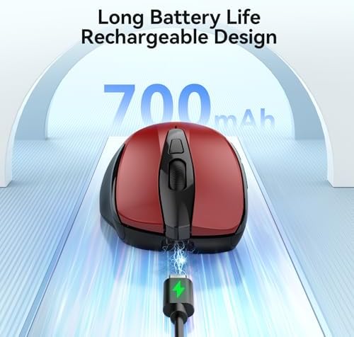 TECKNET Rechargeable Jiggler Wireless Mouse, Dual-Mode Connectivity, Red