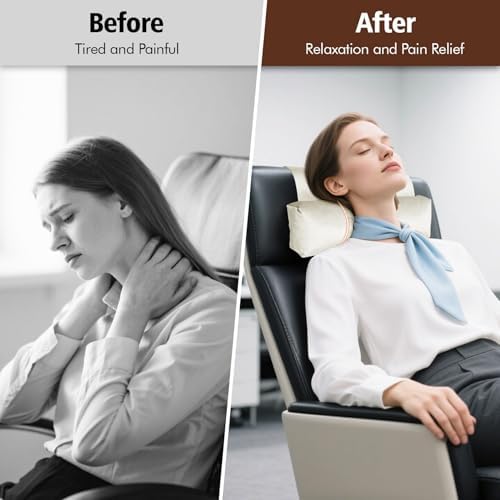 WdFour Velvet Neck & Head Pillow for Recliner Chair, Small Ergonomic Cervical Support Pillow for Home, Office and Travel, Non-Slip Cushion for Tension Relief & Shoulder Comfort (Ivory)