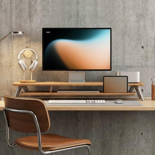 Fenge Dual Monitor Stand Riser, Wooden Desk Shelf with 2-Tier Storage