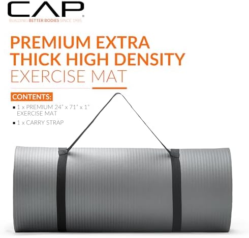CAP 1" Extra Thick Yoga Mat, Exercise Mat with Strap, Multiple Colors