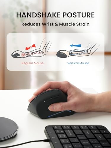 Perixx PERIMICE-715R Cordless Rechargeable Vertical Mouse - Duo Wired and Wireless Charging Feature - 6 Buttons Design - Black - Right-Handed