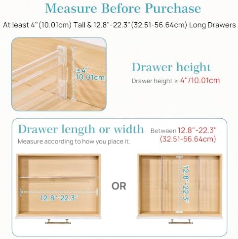 Vtopmart 4" Regular Upgrade Drawer Dividers for Clothes, 12.8"-22.3" 4 Pack
