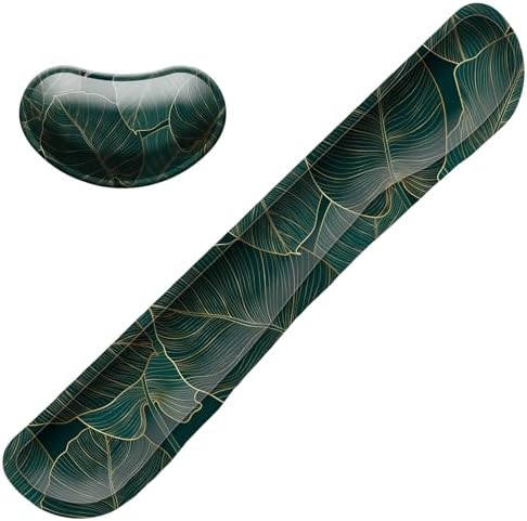 Keyboard Wrist Rest Mouse Wrist Support Set, Memory Foam Wrist Rest Pad for Computer Laptop Keyboard Mouse, Ergonomic Wrist Cushion Support for Typing Pain Relief, Gaming Home Office, Green Leaves